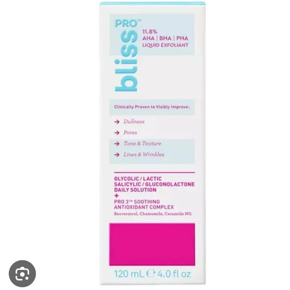 Bliss Pro 11.8% AHA, BHA, PHA Liquid Exfoliant 4 fl oz. NEW WITH BOX - Picture 3 of 9